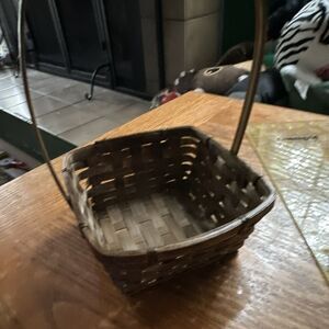 Small Rectangular Wicker Basket with Handles, Brown, Freestanding Décor